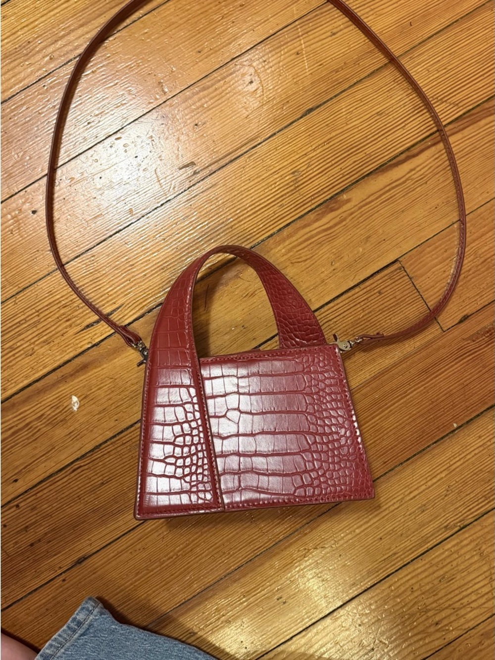 Zara Croc-Embossed Mini Top-Handle Bag in Deep Red - Picture 6 of 6